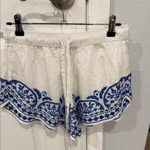 Abercrombie & Fitch White Shorts with Blue Embroidery